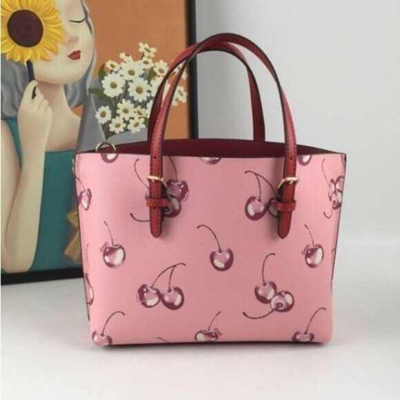 COACH Mollie Tote 25 2way Shoulder Bag Canvas Leather Cherry Pink - Picture 2 of 6